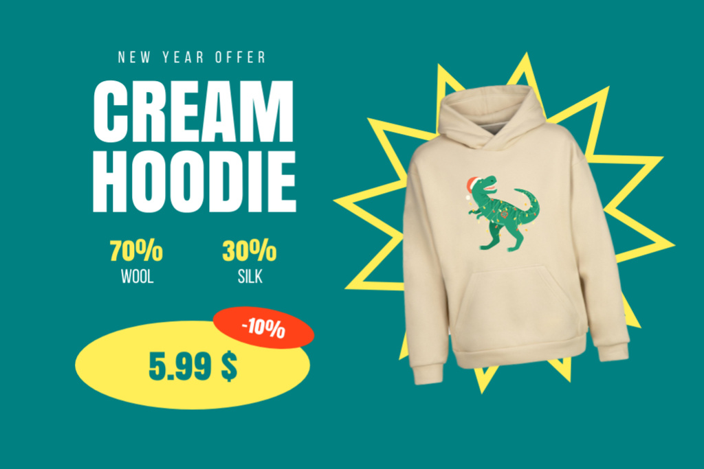 Plantilla de diseño de New Year Offer of Cream Hoodie Label 
