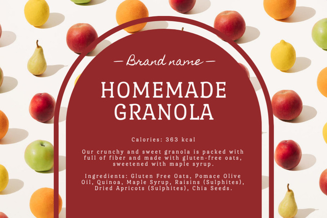 School Food Ad with Offer of Homemade Granola Label tervezősablon