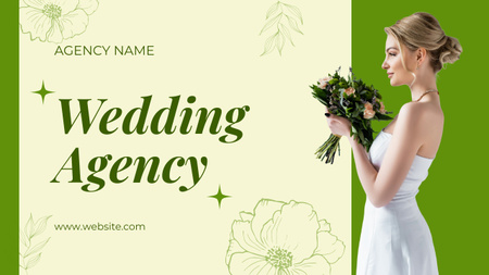 Wedding Agency Ad with Bride Holding Bridal Bouquet Youtube Thumbnail Design Template