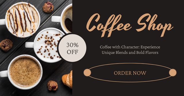 Ontwerpsjabloon van Facebook AD van Discounts For Tasteful Coffee With Toppings Offer
