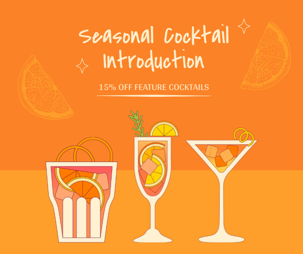Designvorlage Discount on Exclusive Seasonal Cocktails für Facebook