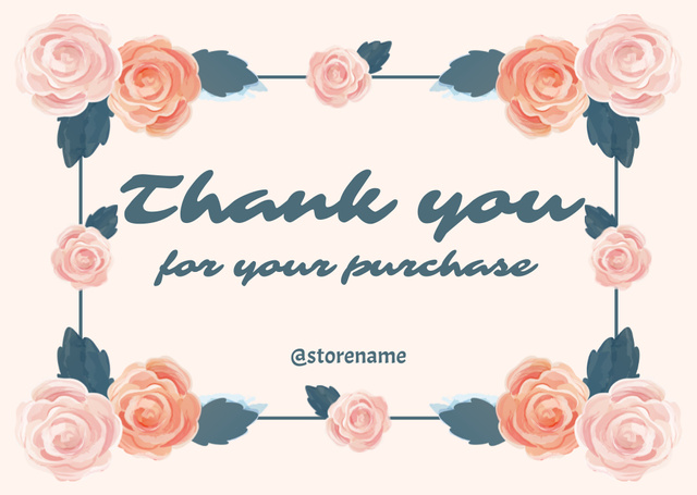Thank You Message with Roses Frame Card Design Template