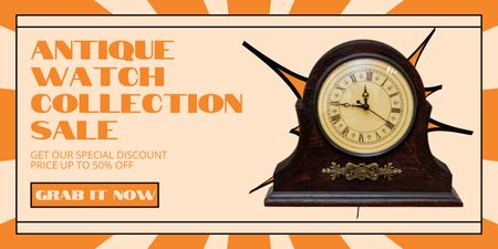 Designvorlage Nostalgisches Uhrenkollektion-Verkaufsangebot in Orange für Twitter