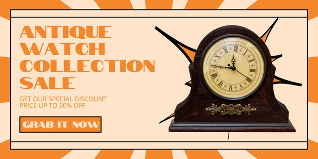Nostalgic Watch Collection Sale Offer In Orange Twitter Tasarım Şablonu