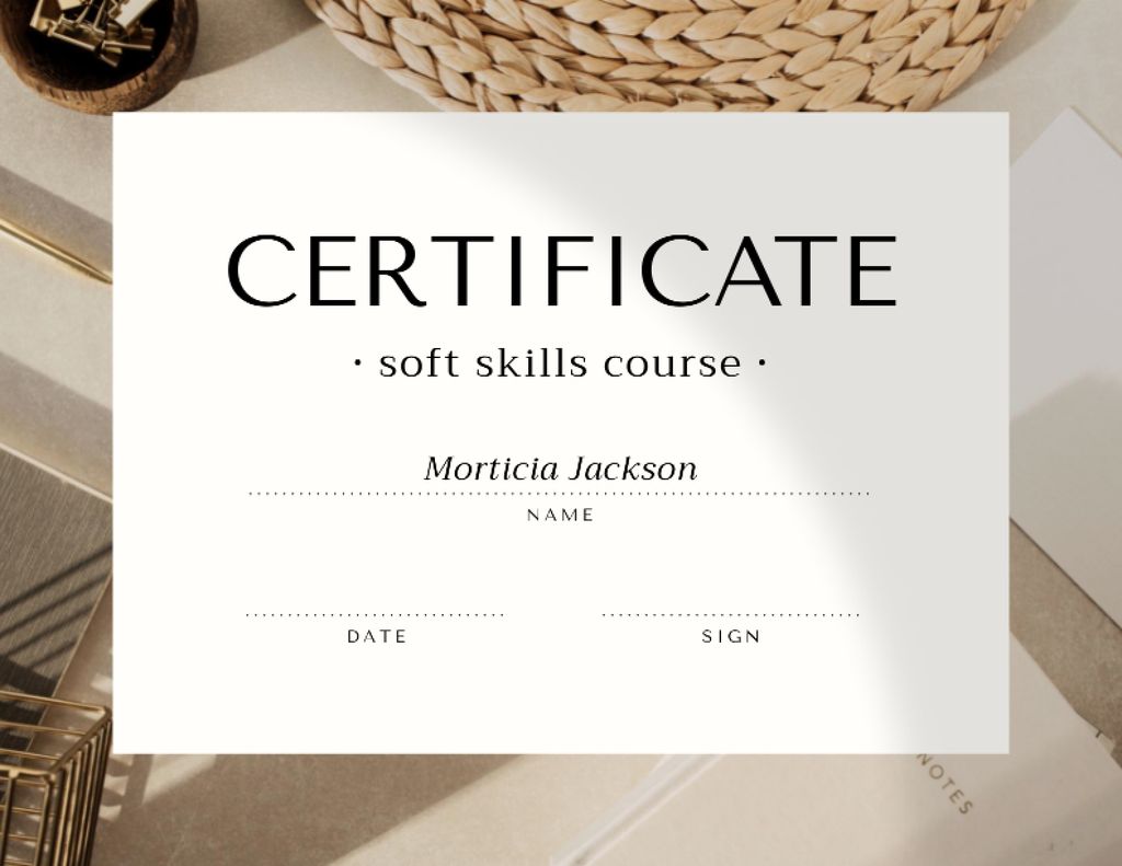 Soft Skills Course Achievement Confirmation Certificate Modelo de Design