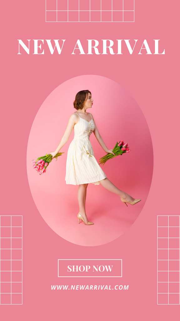 Woman with Flowers in Cute Dress Instagram Story Πρότυπο σχεδίασης