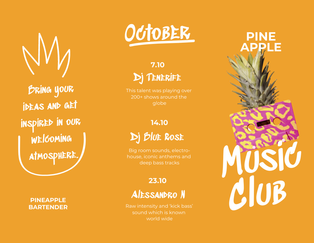 Vibrant Music Club Promotion with Pineapple Brochure 8.5x11in Z-fold Design Template