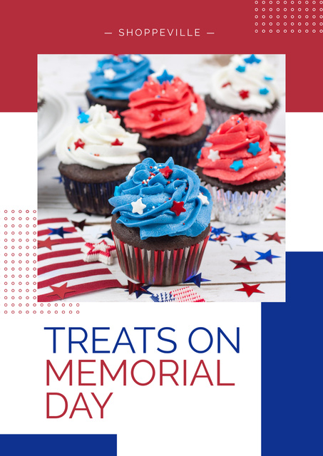 Memorial Day Celebration Announcement with Cupcakes Poster Design Template