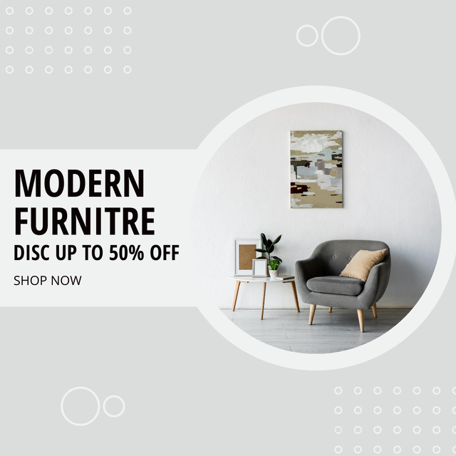Modern Furniture Pieces With Discounts Offer In Gray Instagram AD Design Template