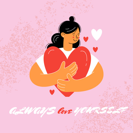 Inspirational Phrase with Girl holding Huge Heart Instagram Design Template