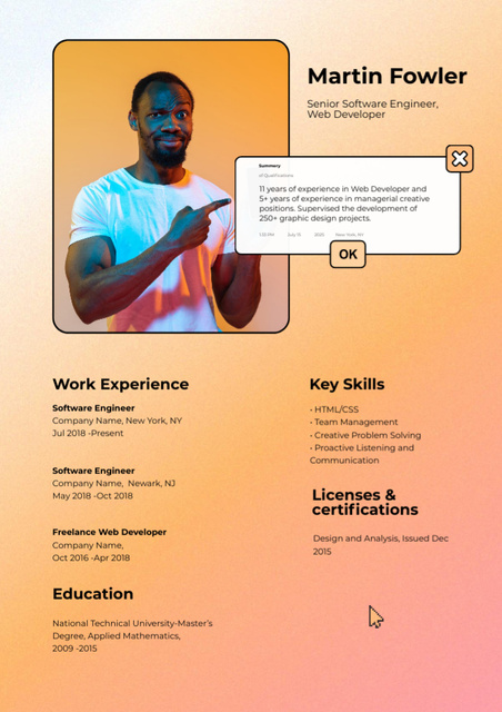 Software Engineer Skills and Experience Resume Design Template