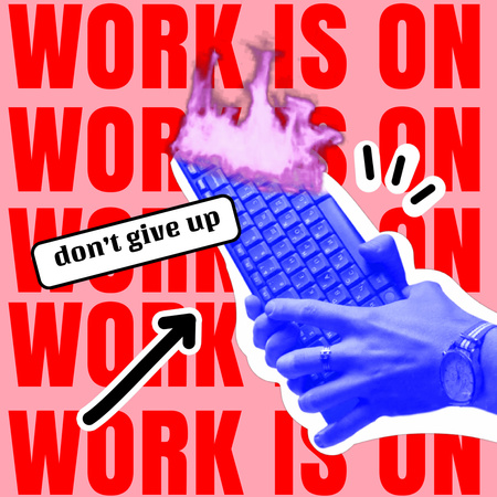 Funny Joke about Work with Burning Keyboard Animated Post Tasarım Şablonu