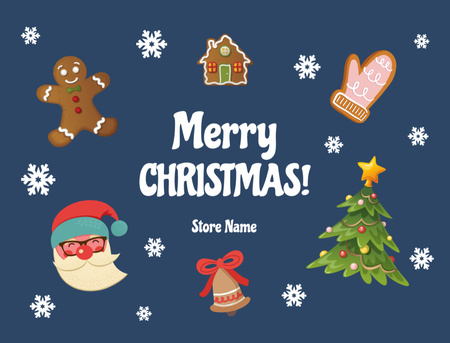 Christmas Cheers with Holiday Items in Blue Postcard 4.2x5.5in – шаблон для дизайна