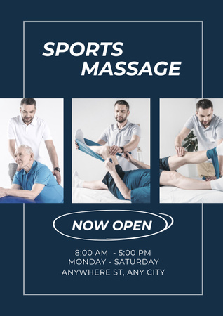 Massage and Rehabilitation Services Ad on Blue Poster Design Template