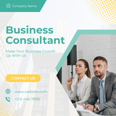 Services of Business Consultant with Man and Woman LinkedIn post Design Template
