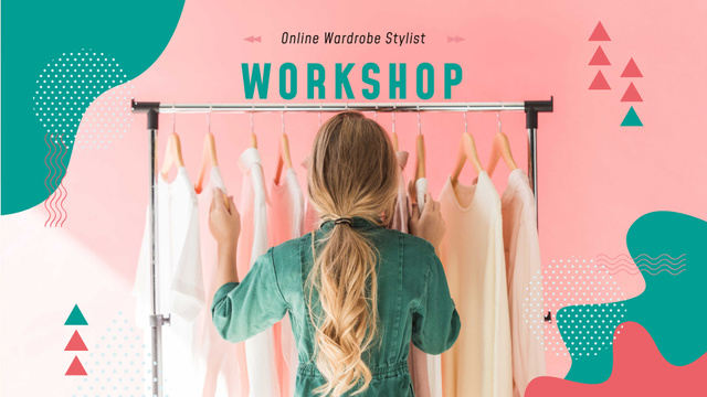 Girl Choosing Clothes on Hangers FB event cover Design Template