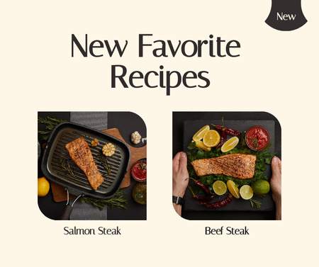 Recipes of Salmon and Beef Steak Facebookデザインテンプレート