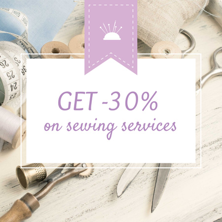 Sewing Services ad with Tools and Threads in White Instagram AD tervezősablon