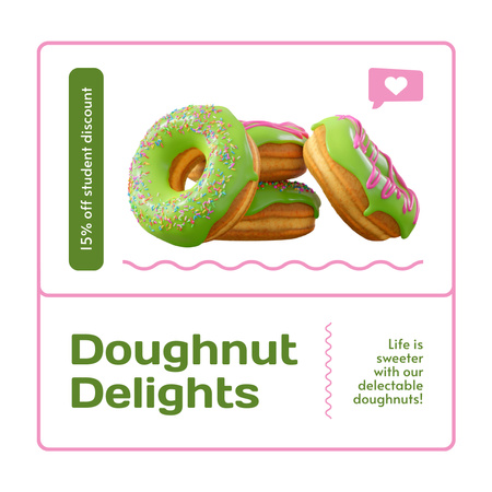 Doughnut Shop Ad with Donuts with Green Glaze Instagram Design Template