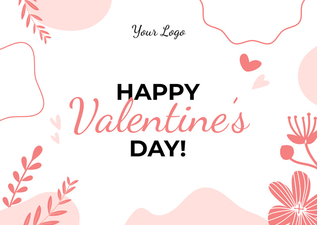 Valentine's Day Greeting with Cute Illustration Postcard Design Template
