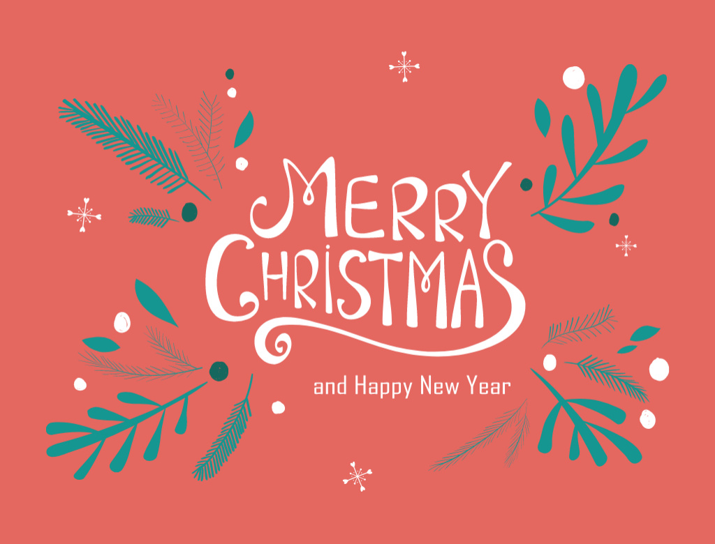 Template di design Christmas and New Year with Simple Twigs Illustration Postcard 4.2x5.5in