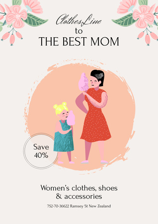Greeting for Best Mom on Mother's Day Poster Design Template