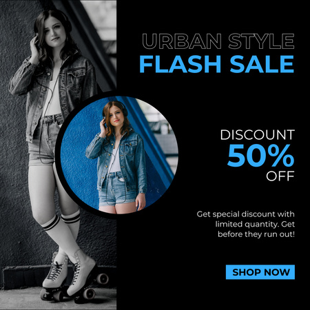 Urban Style Sale Announcement with Girl in Denim Instagram Design Template