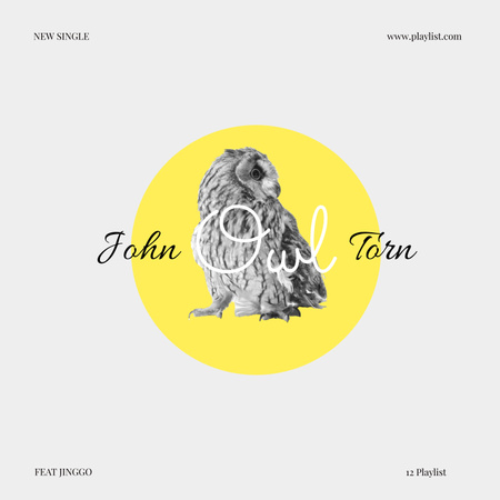 Big Owl on Yellow Circle Background Album Cover Design Template