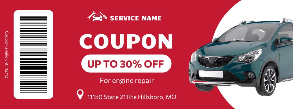 Discount Offer of Engine Repair on Red Coupon Design Template