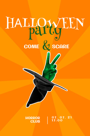 Halloween Party Announcement with Hat of Witch Invitation 6x9in Design Template