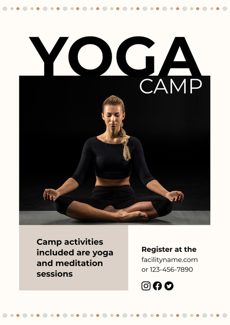 Tranquil Yoga Camp Promotion With Registration Poster A3 Design Template