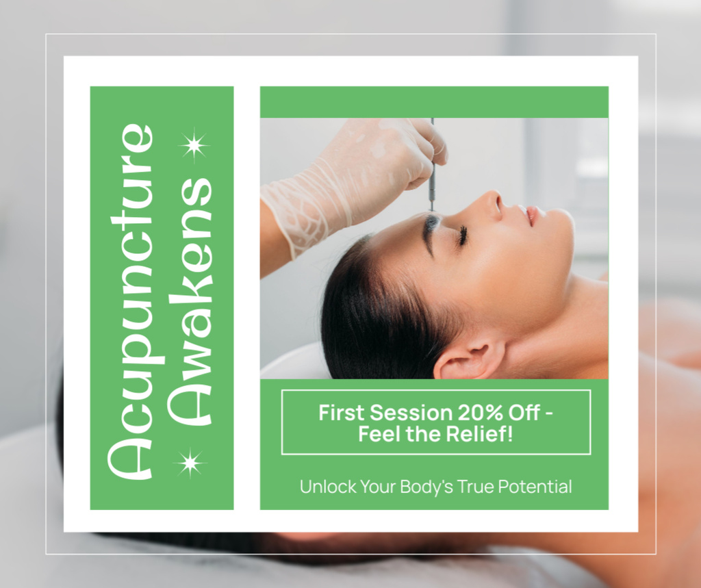 Catchy Slogan And Discount On Acupuncture First Session Facebook Design Template