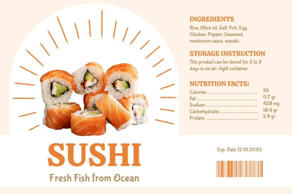 Sushi with Fresh Oceanic Fish Label Tasarım Şablonu