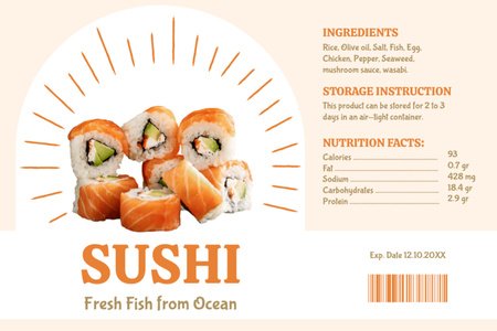 Σούσι με φρέσκα ψάρια ωκεανού Label Πρότυπο σχεδίασης