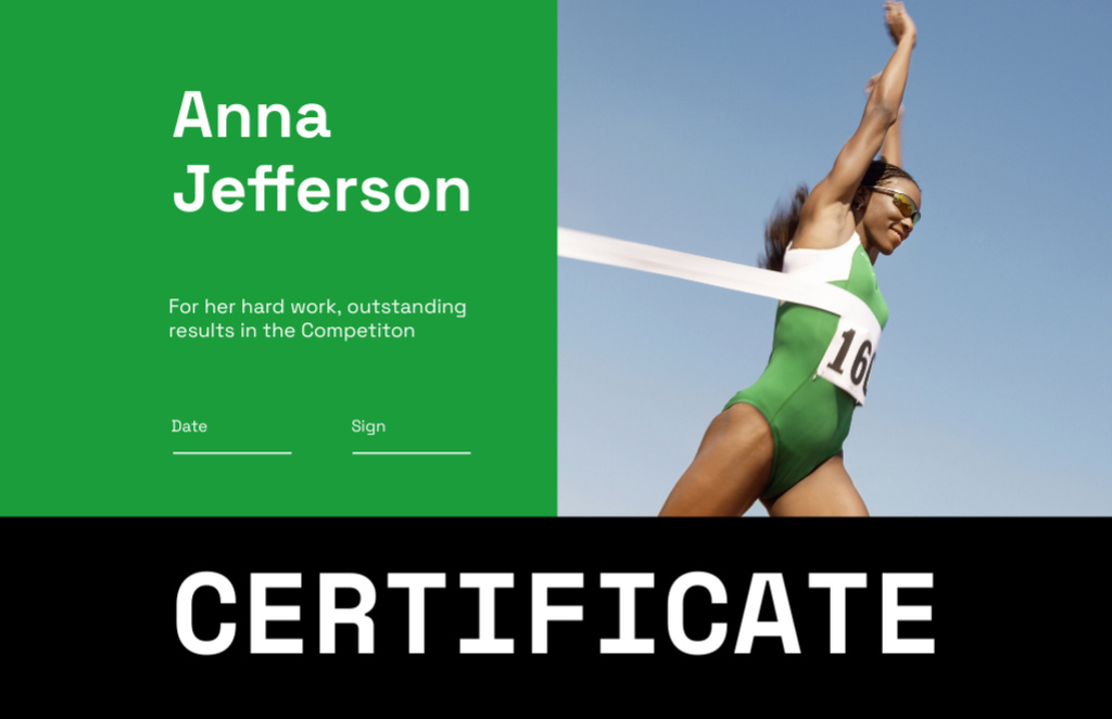 Sport Achievement Award with Female Winner Certificate 5.5x8.5in – шаблон для дизайна