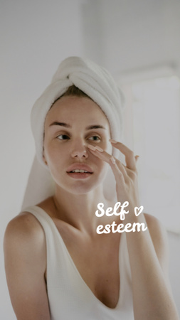 Self Esteem Inspiration with Girl admiring in Mirror Instagram Story Design Template