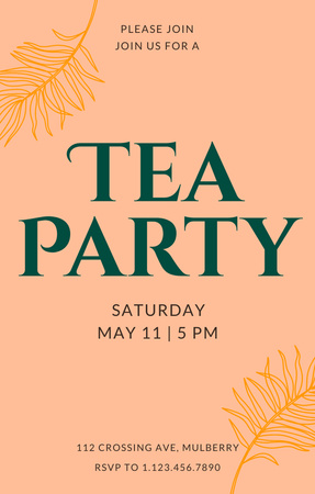 Tea Party Announcement With Twigs on White Invitation 4.6x7.2in Design Template
