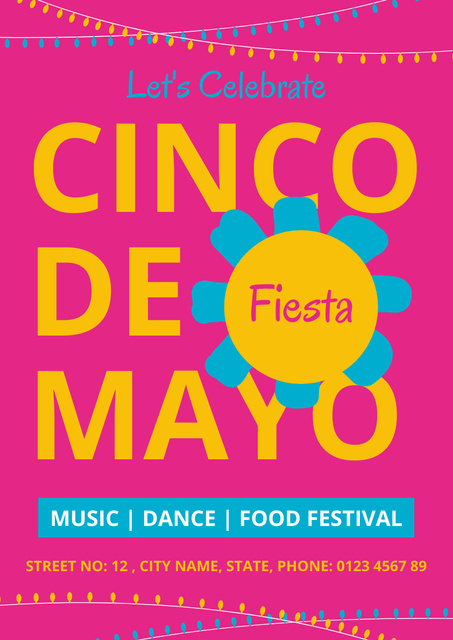 Cinco De Mayo Celebration Invitation on Pink Poster A3 Design Template