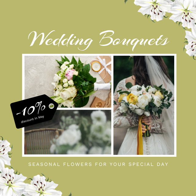Wedding Bouquets With Seasonal Flowers on Green Animated Postデザインテンプレート