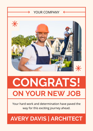 Congratulation Man Builder on New Job Poster Design Template