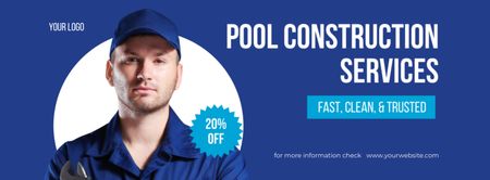 Sleva na služby instalace bazénu s mužem v uniformě Facebook cover Šablona návrhu