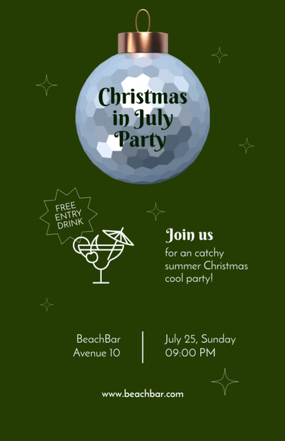 Announcement of Christmas Celebration in July in Bar With Cocktail Flyer 5.5x8.5in Design Template