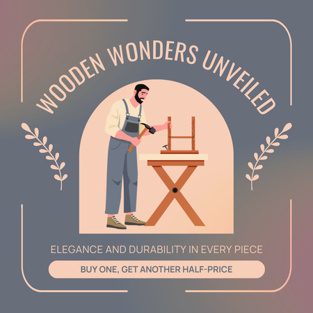 Designvorlage Angebot an eleganten und langlebigen Tischlerartikeln für Instagram AD