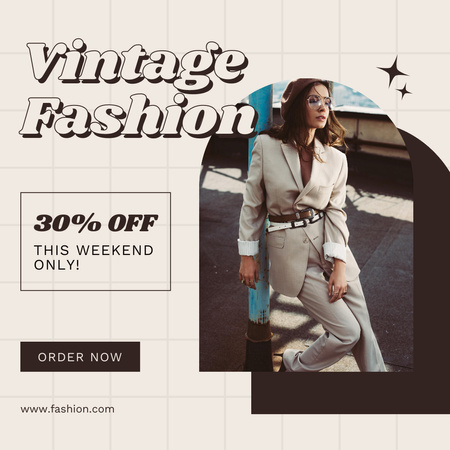 Elegant woman for vintage fashion store Instagram AD Design Template