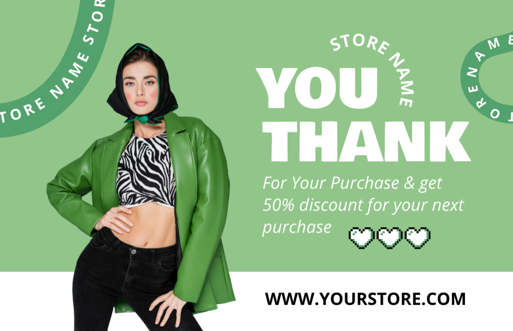 Fashion Store Green Thank You Business Card 85x55mm – шаблон для дизайну