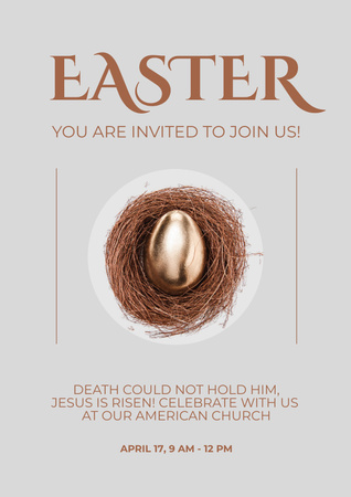 Designvorlage Ostern-Feier-Ankündigung mit Zitat und Ei im Nest für Poster
