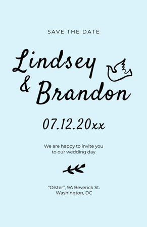 Modèle de visuel Wedding Announcement With Dove on Blue - Invitation 5.5x8.5in