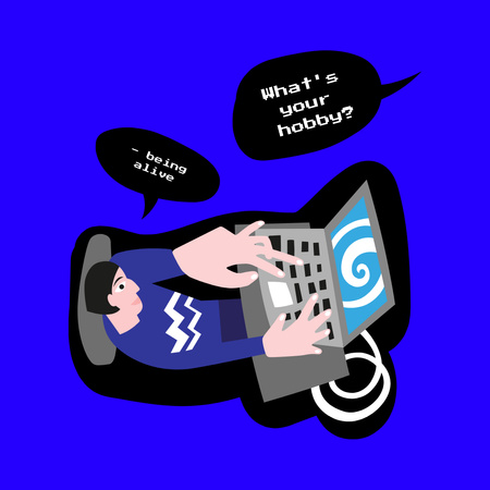 Modèle de visuel Funny Illustration of Man with Computer Addiction - Instagram