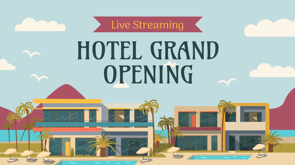 Ontwerpsjabloon van Youtube Thumbnail van Hotel Grand Opening With Live Streaming