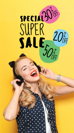 Cyber Monday Sale Announcement with Cute Funny Girl Instagram Story Design Template